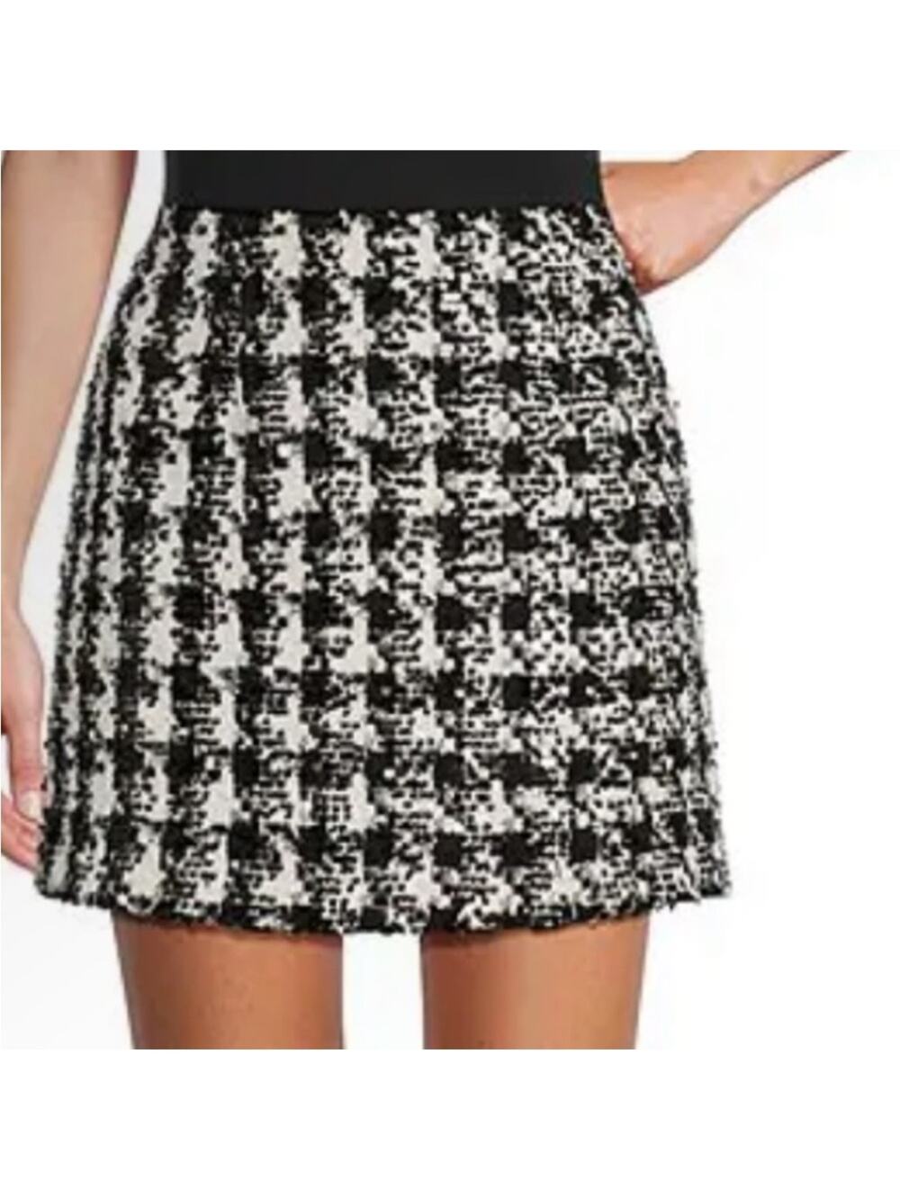 NWT Antonio Melani Lou Lou black & white houndstooth sequin A-line short skirt
